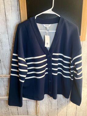 NWT Spanx Air Essentials Cardigan Stripe | Navy Stripe Button-Down | Size XL